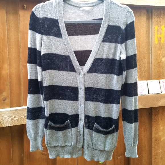 Gap Vintaged Striped V Neck Cardigan Navy Gray S - Picture 1 of 4